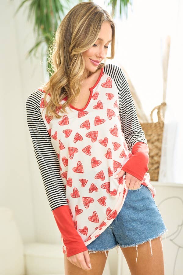 RED BLACK IVORY MST3827-Heart and Stripes top for wholesale on Faire3