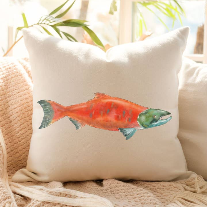 Sockeye Salmon Pillow for wholesale by MerikaArt
