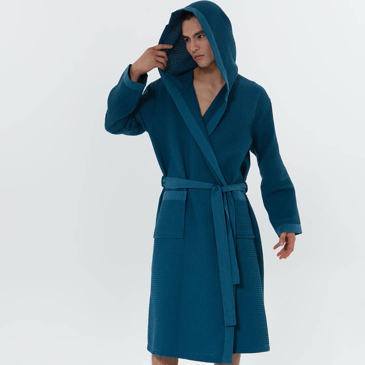 SEYANTE - Wholesale Robe - Men's - Men's Hooded Turkish Cotton Waffle Robe3