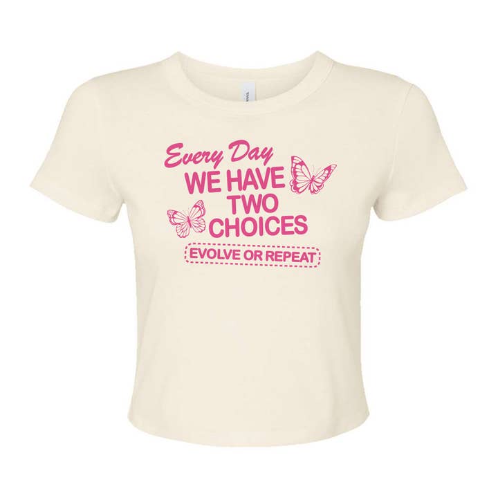 femfetti - Wholesale Screen Printed T-Shirt - Women's - Evolve or Repeat Micro Rib Baby Tee4