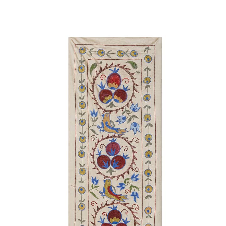 Vintage Pillows Store - Wholesale Table Runner - Handmade Bird Pictorial Suzani Table Runner, Embroidery