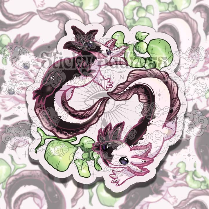 Colorful Axolotl Vinyl Sticker - Fantasy Art Design for wholesale by Sticky Sadness Designs