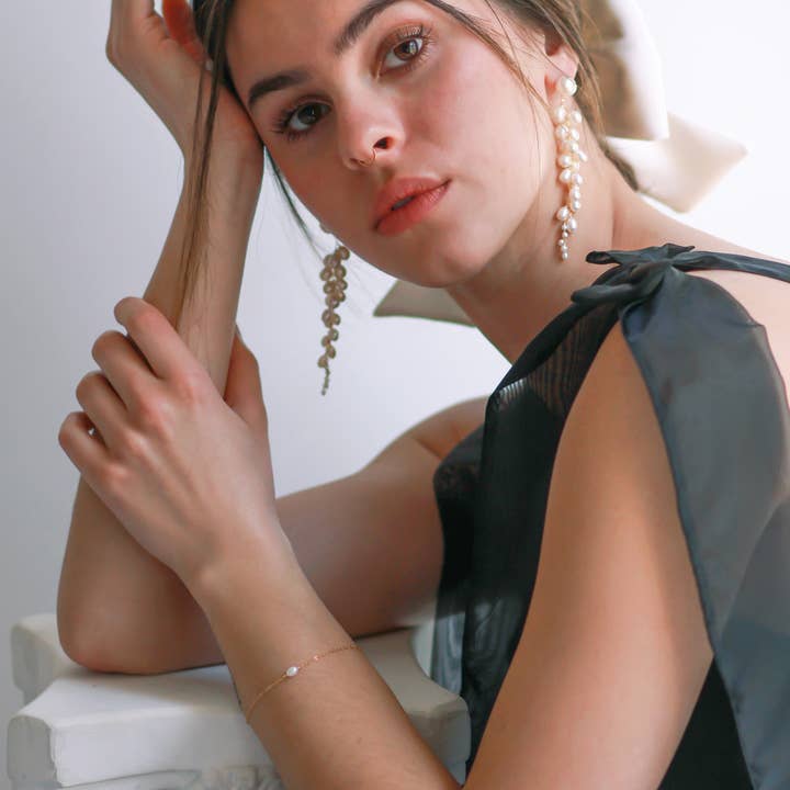 Christine Elizabeth Jewelry - Wholesale Dangle Earrings - Sereine Long Pearl Cluster Post Earrings1