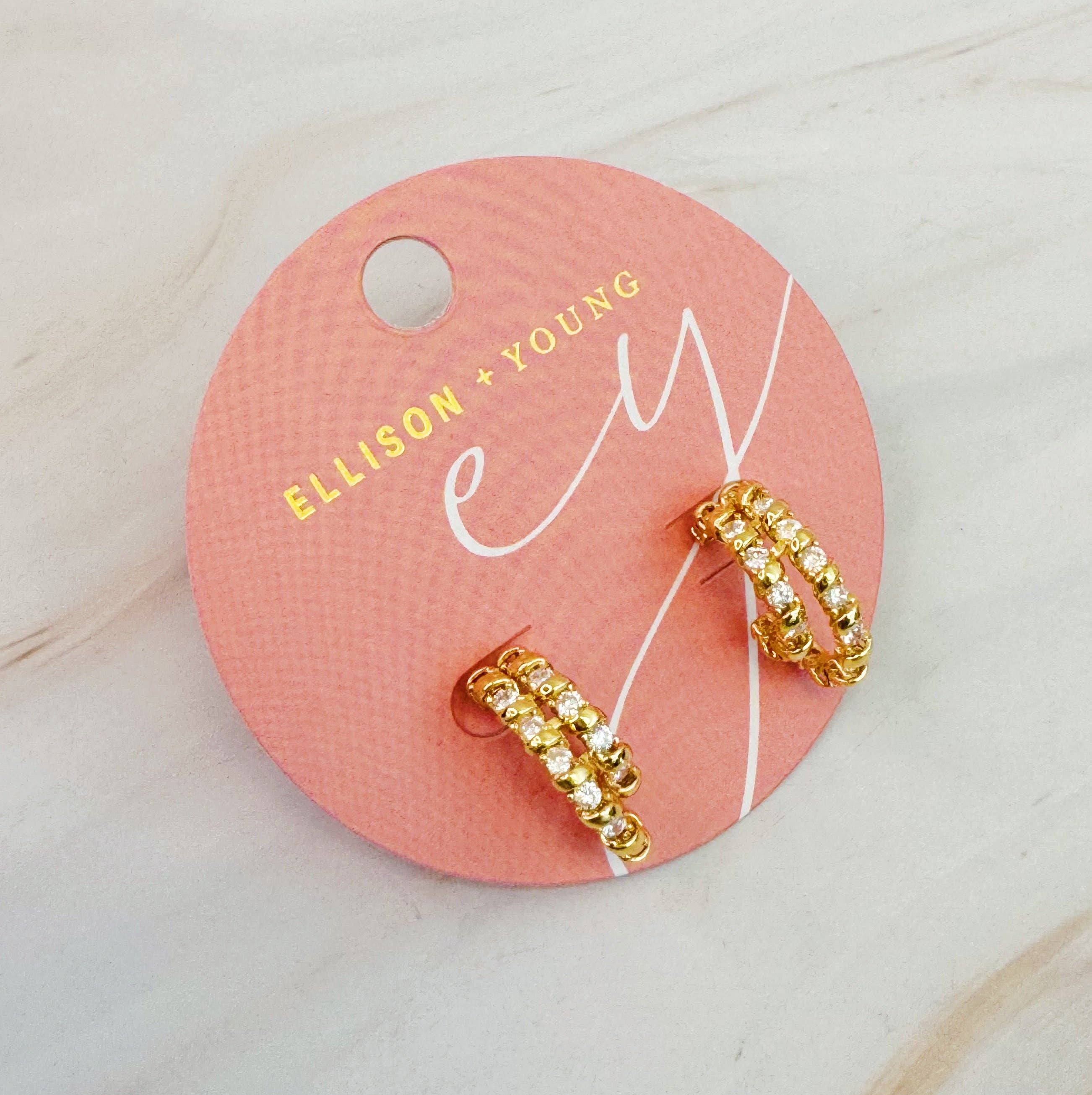 Ellison+Young - Wholesale Oorringen - Spiraalvormige Sprankelende Dubbele Hoepeloorbellen3