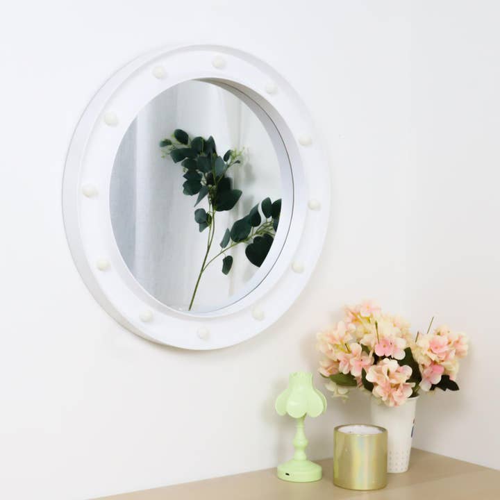White Hollywood Vanity Round Mirror - 49 cm / 19.3 in for wholesale by Walplus
