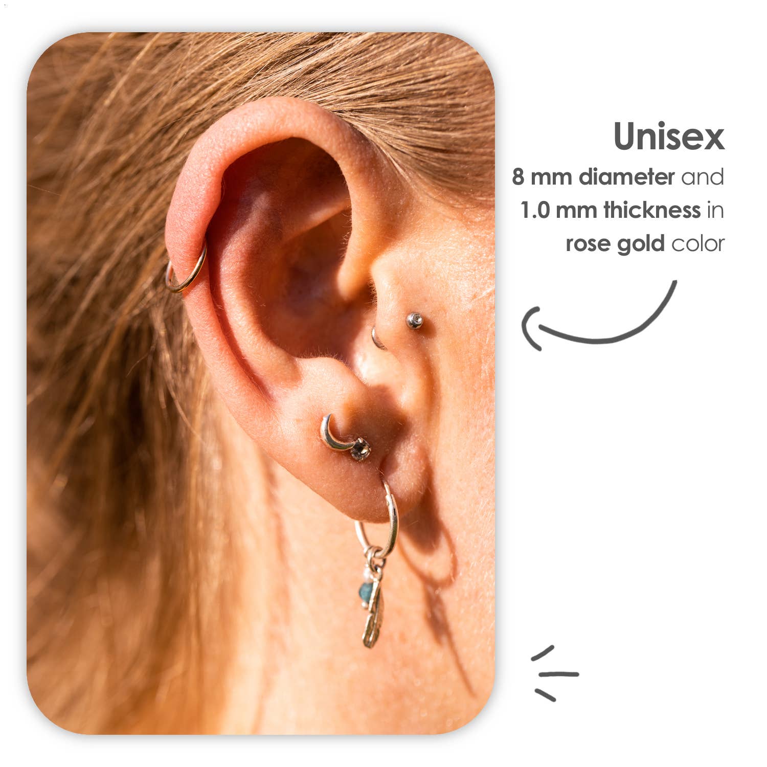 MATTISE - Vendita all'ingrosso Orecchini singoli - Anello Piercing in Acciaio Chirurgico color Oro Rosa2