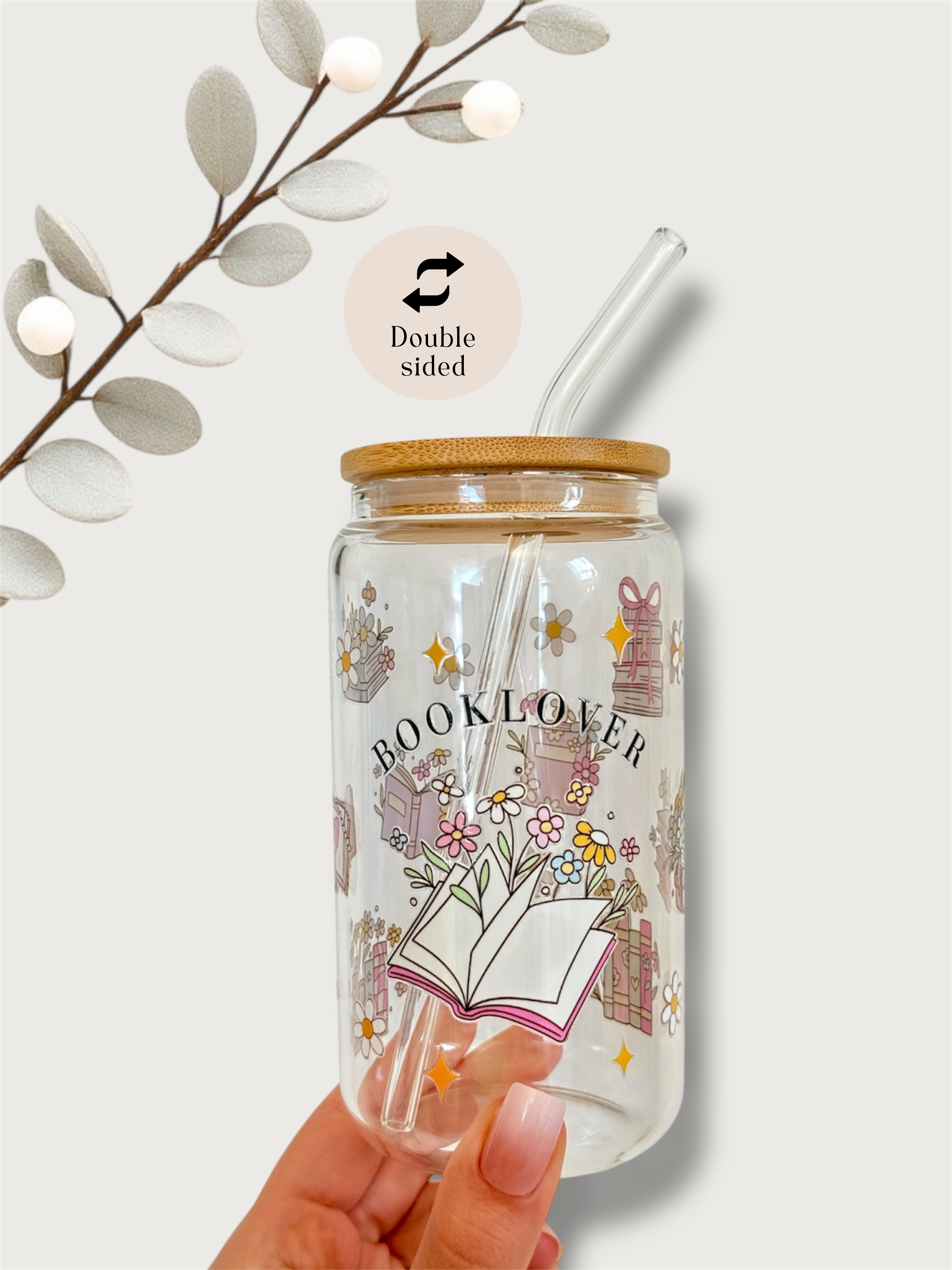 the cute cloud - Wholesale Drinking Glass/Cup - Book Lover Glass Tumbler double side print – 4-Piece Set1