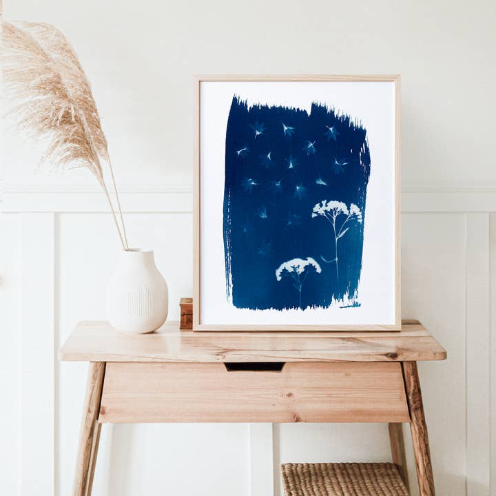 Far Mountain Studio - Wholesale Art Print - "Rain on the Flowers" Blue Floral Art Print 8"x10" Unframed2