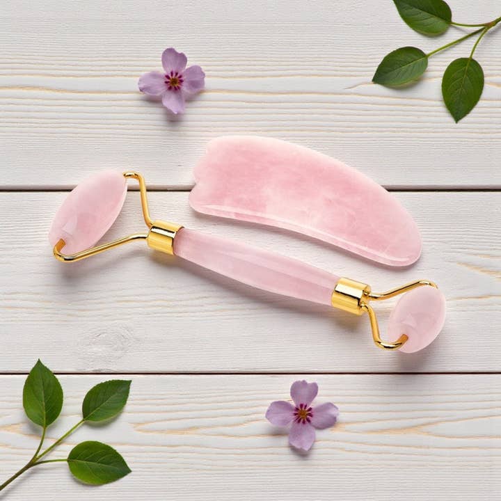 Facial Roller Set - Rose Quartz for wholesale by Earths Elements Wholesale