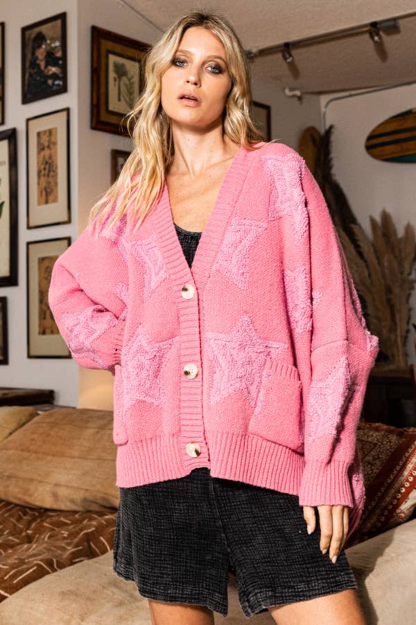 BUCKETLIST INC - Wholesale Cardigan - Women's - IT1670 Oversized Star Pullover Sweater Cardigan56