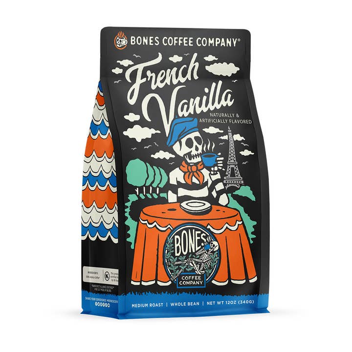 Bones Coffee Company - Wholesale Coffee Beans - French Vanilla Flavored Coffee | 12oz | Whole Bean & Ground