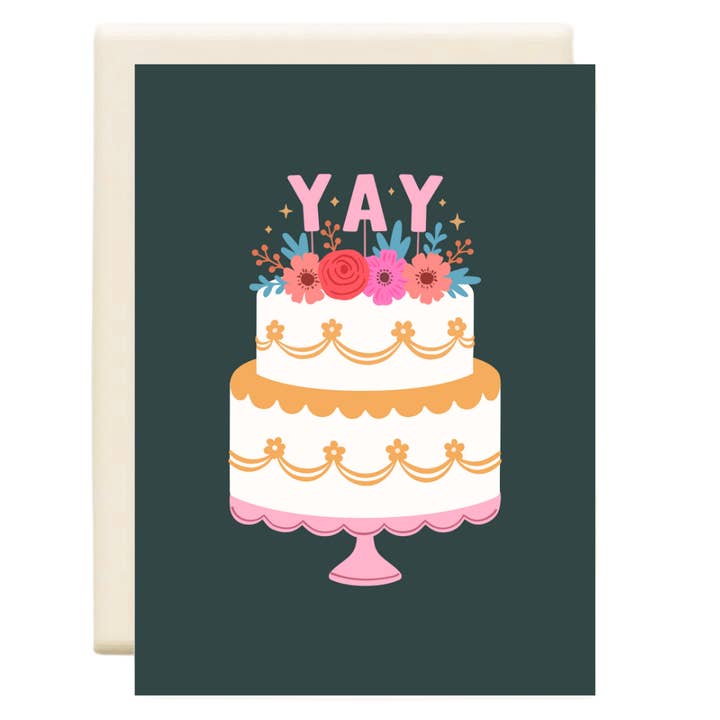 Yay Celebration Cake Green | Birthday Greeting Card for wholesale by Inkwell Cards