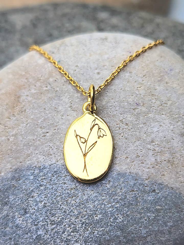 Collar de Flor de Nacimiento de Enero en Campanilla de Invierno + Oro para venta al por mayor de Heart and Lotus Sterling Silver Jewelry