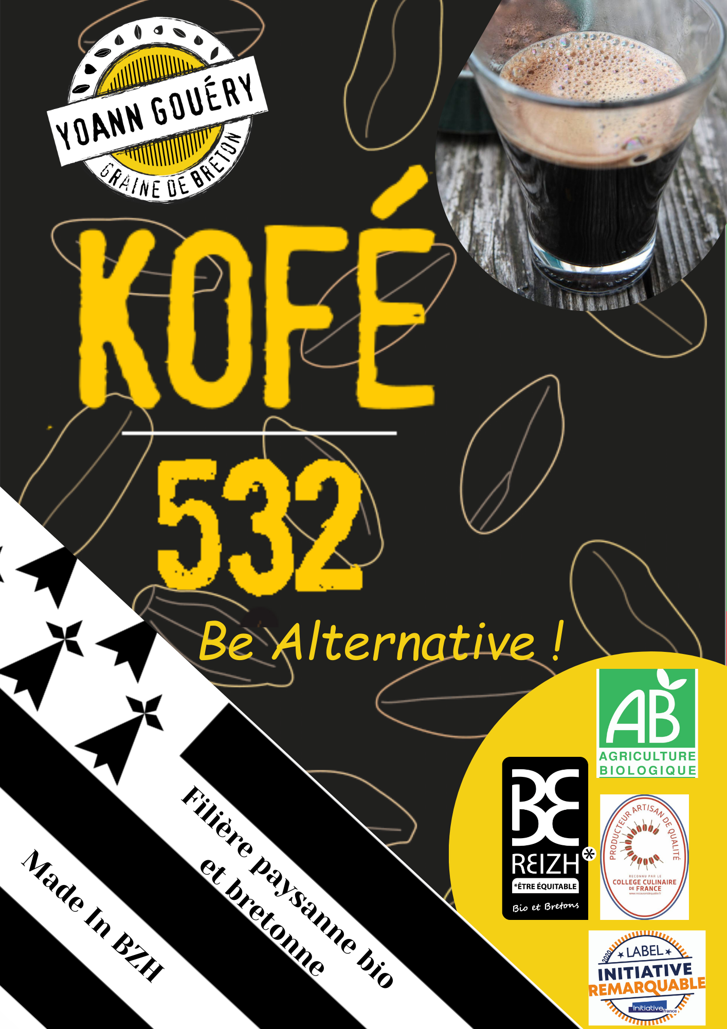 Yoann Gouery-Graine de Breton – Grãos de café por atacado – Mistura de cereais torrados "Kofé 532 AB 200 G1