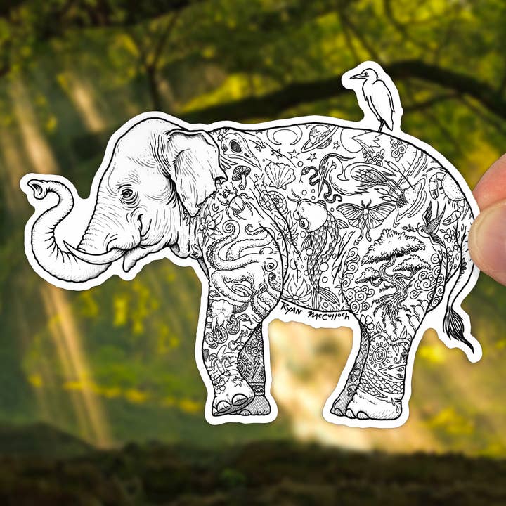 AUTOCOLLANT VINYLE : Éléphant Tatouage (Stoic Americana) (10 cm) pour la vente par Ryan McCulloch Art