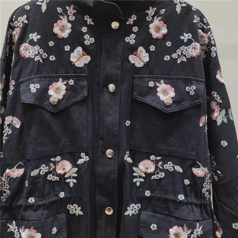 Sanyao Fashion – wholesale Jacket – Women's – M248 Hand-Embroidered Floral Retro Drawstring Work Jacket5