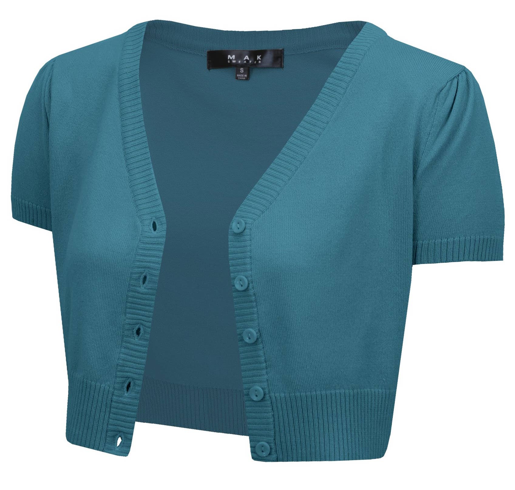 Mak - Vente Cardigan – femme - Cardigan boléro court à manches courtes bouffantes et col en V HB21372