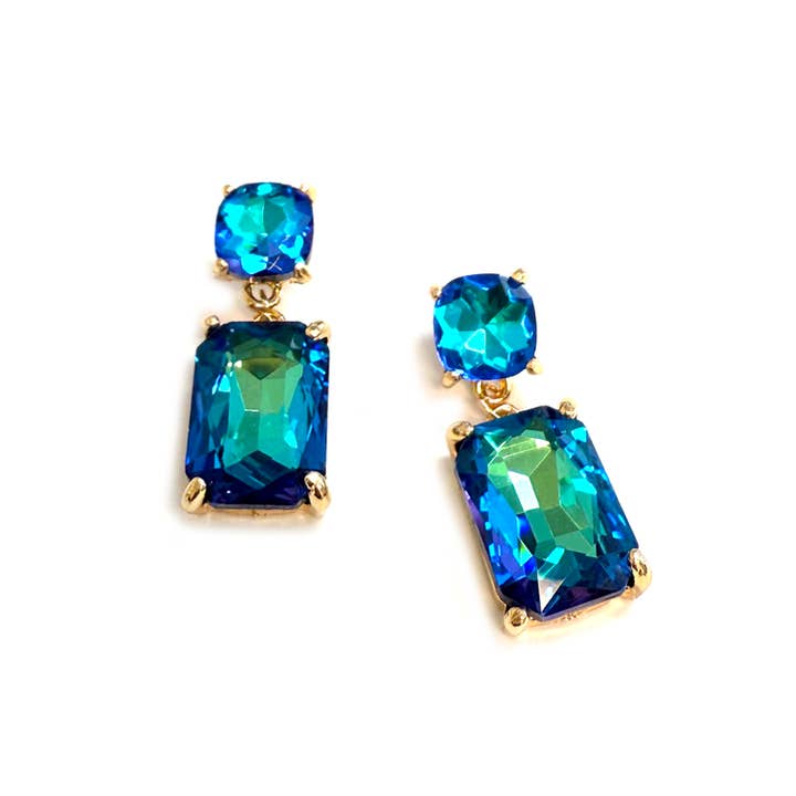 StarryNYC - Wholesale Dangle Earrings - Double Square Linked Crystal Glass Dangle Earrings26