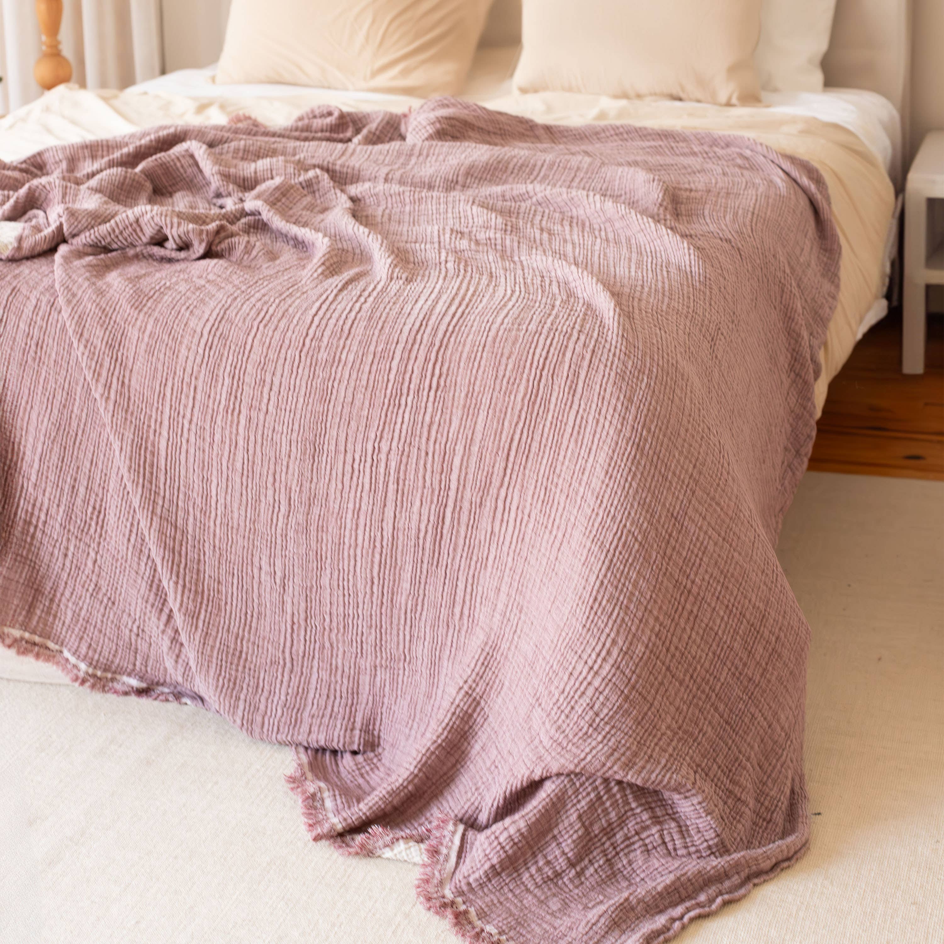 Vivamaison - Vente Plaids - Couvre-lit en mousseline frangé 100 % coton doux, 4 couches premium83