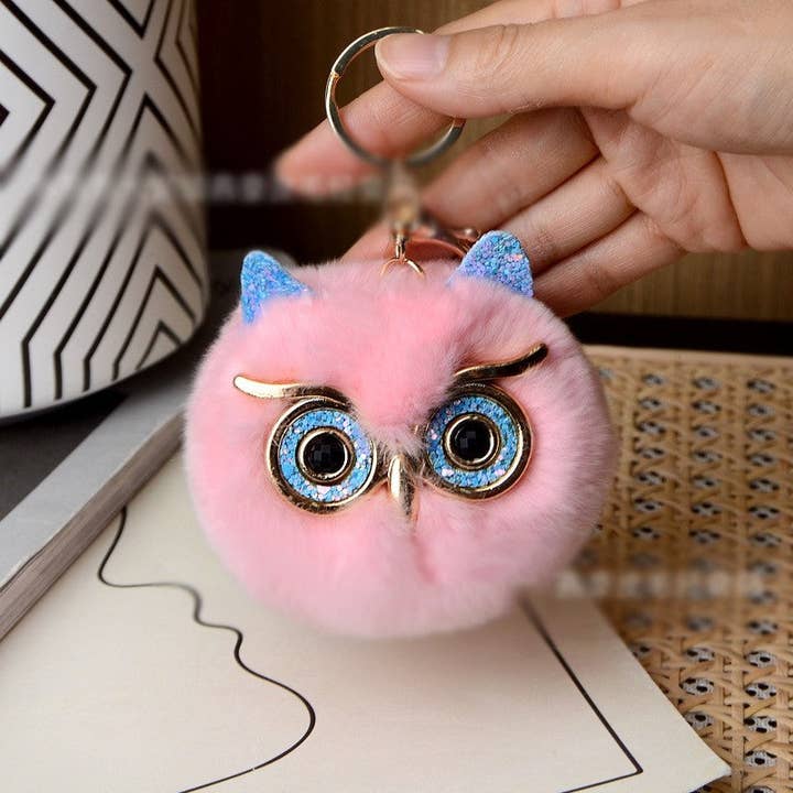 FurDecoration - Wholesale Keychain – Women's - Adorable Rex Rabbit Fur Owl Keychain2
