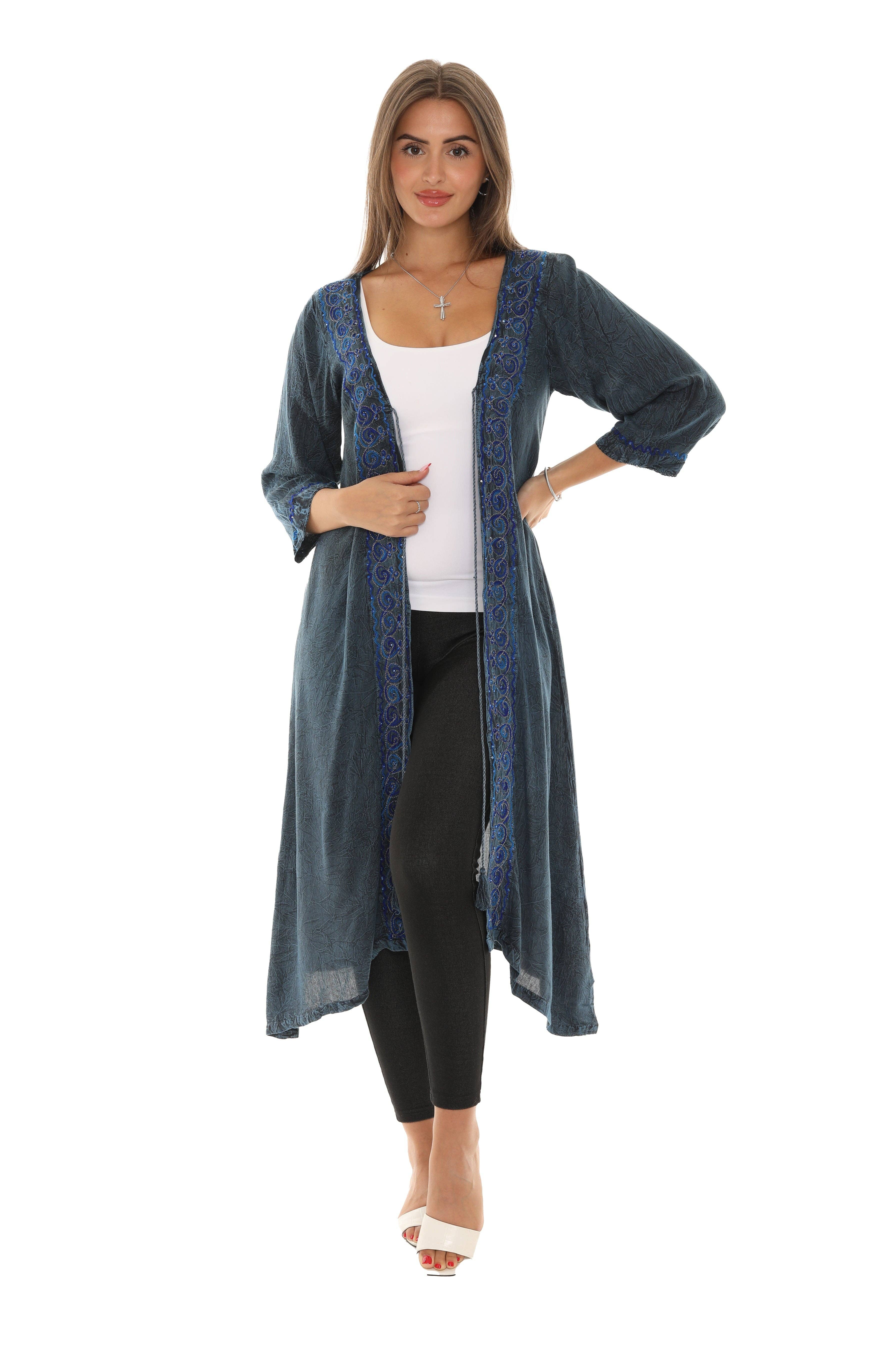 Shoreline Wear. INC - Wholesale Kimono - Women's - Sequin-Accent Embroidered Three-Quarter Sleeve Duster14
