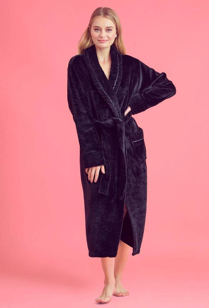 robesnmore - Wholesale Robe - Women's - Women Plush Shawl Collar Robe Black1