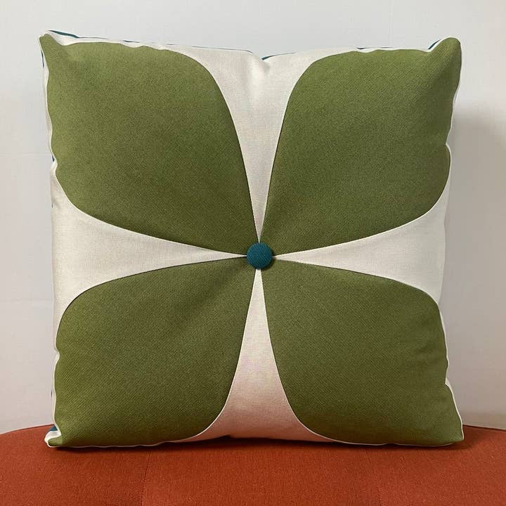 Sunbrella Mod Flower Pillow in Cilantro/Peacock for wholesale by Oblique Studio