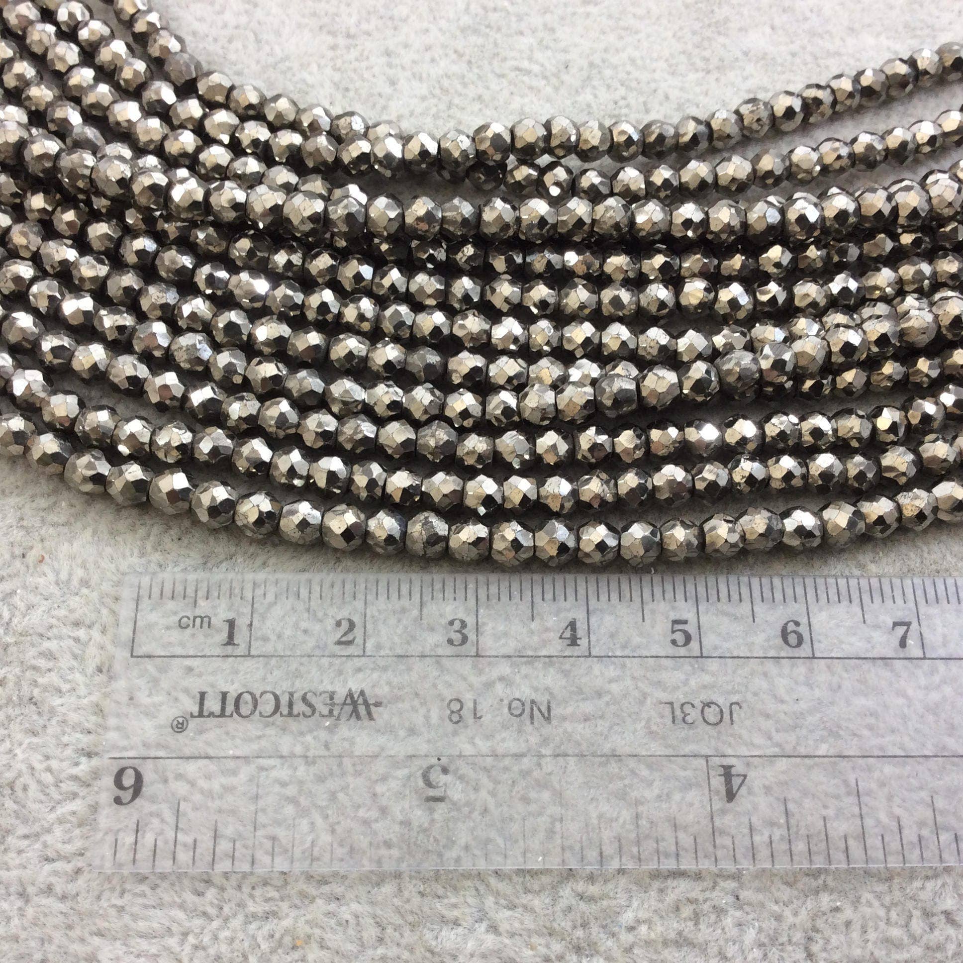 Only Beads - Wholesale Beads - Pyrite Rondelle Beads - 4mm AAA Faceted Gemstones2