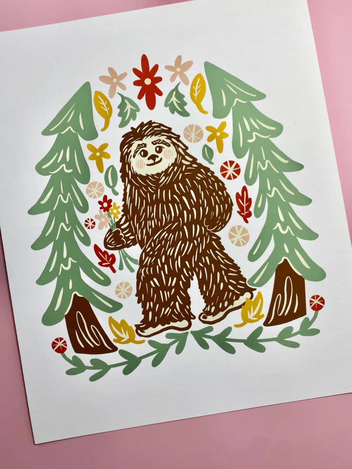Bigfoot Print, Sasquatch Art Print, PNW Art Print, Outdoors for wholesale by Melissa Pothier Art