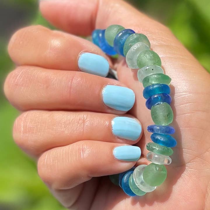 14DA African Fused Glass Beaded Stretch Bracelet for wholesale by Sea Ranch Jewelry