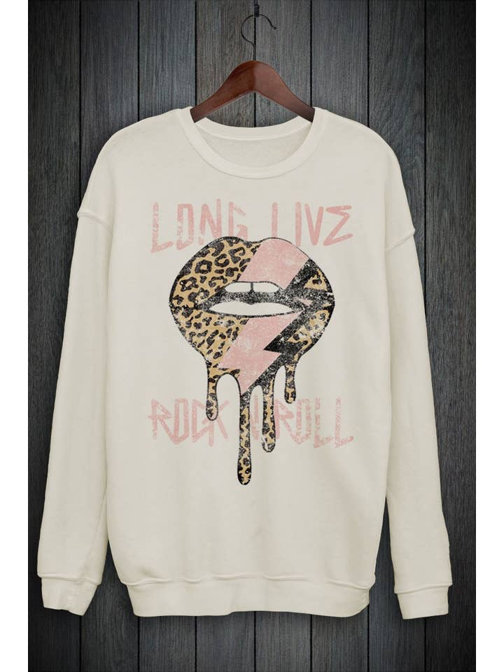 HRTandLUV - Wholesale Graphic Sweatshirt - Women's - Long Live Rock N Roll Lips - HL4737SWB