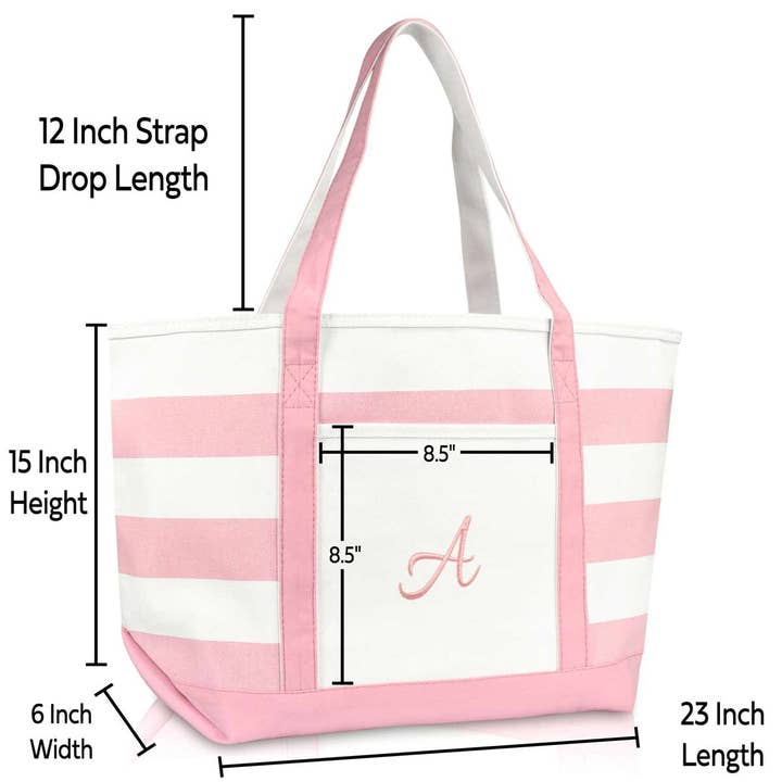 Dalix - Wholesale Tote Bag - Women's - Dalix Striped Beach Bag Tote Bags Satchel Personalized Pink Ballent Letter A - Z