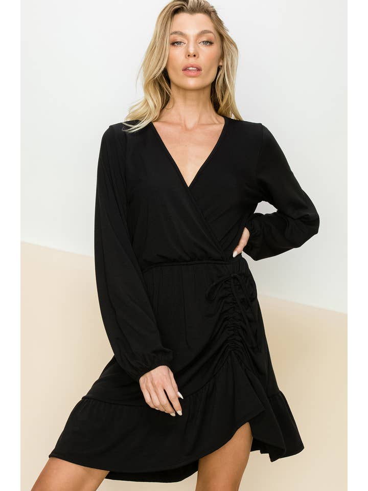 FSL Apparel - Vendita all'ingrosso Vestito - Donna - SD6192 - ABITO AVVOLGENTE IN ECOPELLE TINTA UNITA6