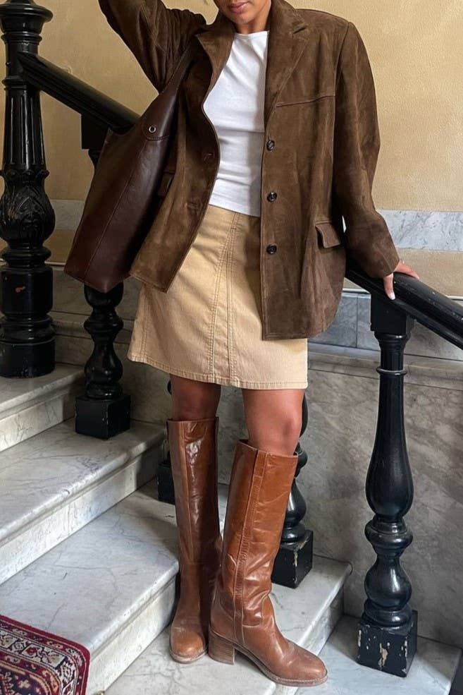 HIDDENBRAND - Wholesale Blazer - Women's - vintage oversized suede lapel blazer in brown8