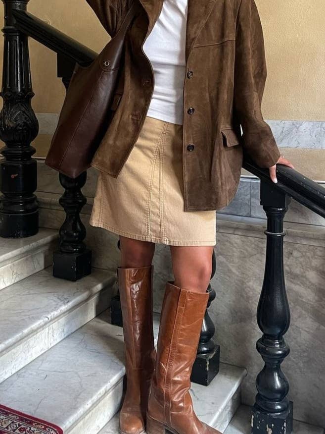 HIDDENBRAND - Wholesale Blazer - Women's - vintage oversized suede lapel blazer in brown8