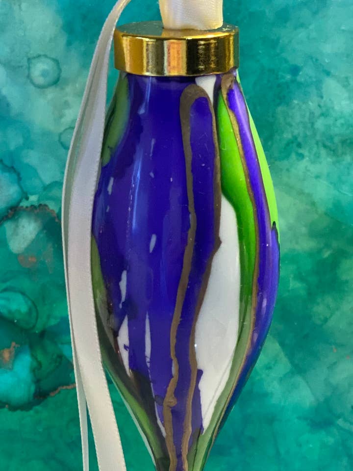 Hand Painted Teardrop Ornament - Deep Purple & Green for wholesale by Held.