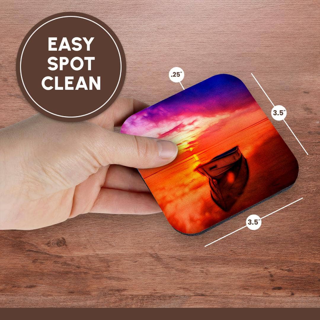 3dRose - Vente Sous-verre - 3dRose, Image colorée d'un bateau infusé de lumière sur l'eau, Dessous de verre13