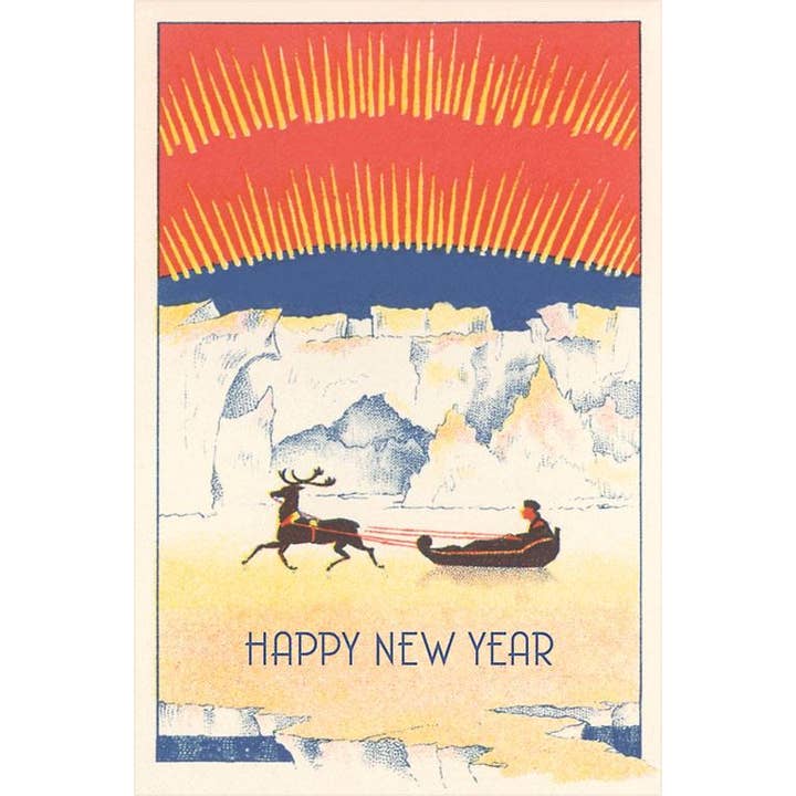 Aimant HN-257 Renne tirant un traîneau sur une banquise pour la vente par Found Image Press