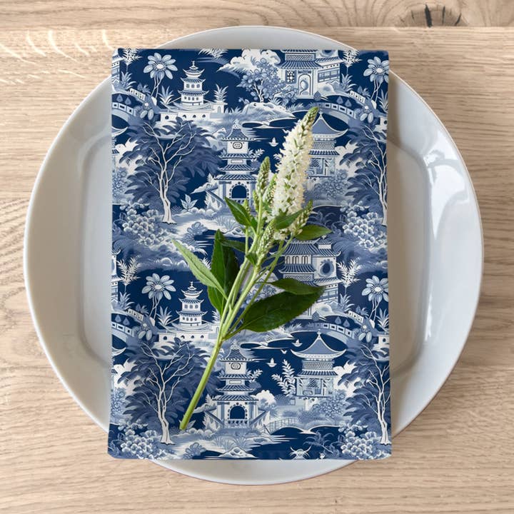 Tovaglioli in toile Chinoiserie blu marino, 4 pezzi per la vendita all'ingrosso da parte di Prestige Plume