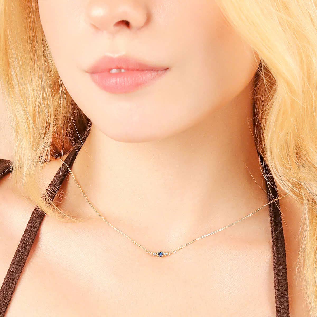 Less is More - Wholesale Pendant/Charm Necklace - Mini CZ Sapphire Necklace (Gold)1