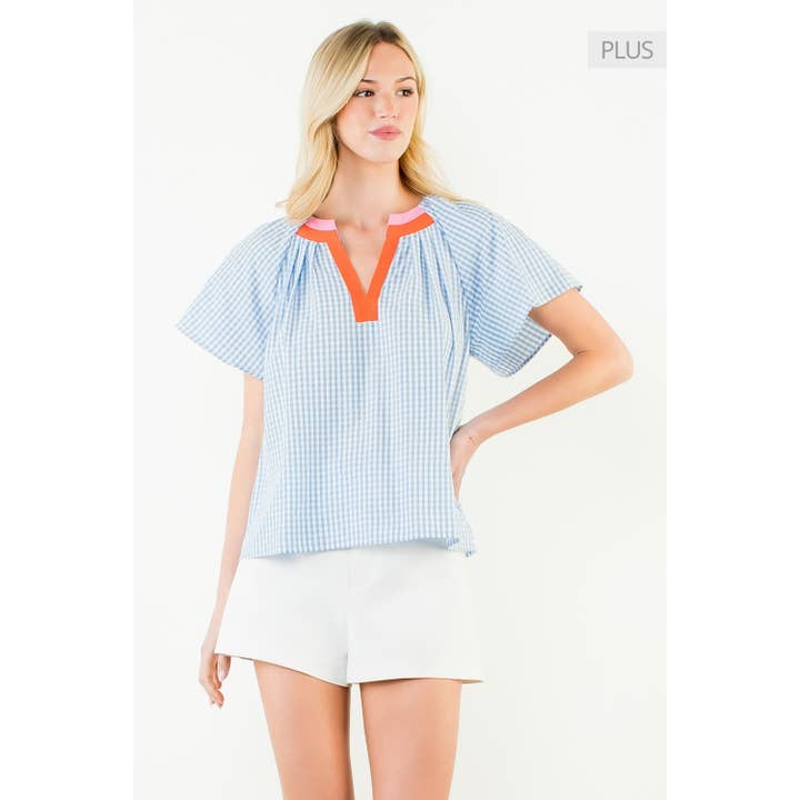 /Taglia XL/ Top a maniche corte con motivo a quadretti per la vendita all'ingrosso da parte di THML