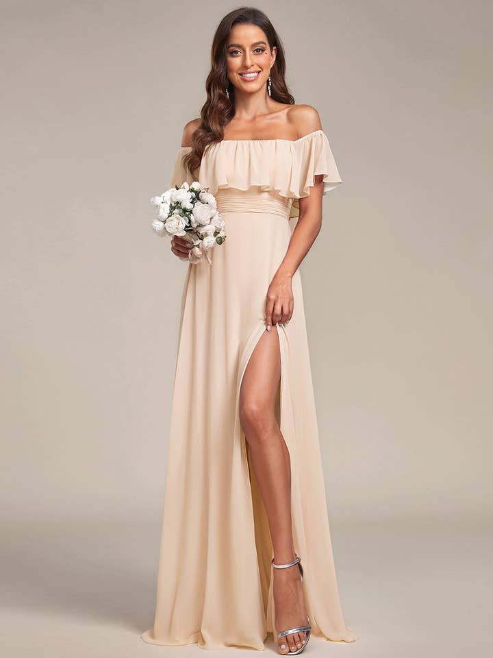 Off Shoulder Ruffle Split Wholesale Bridesmaid Dresses for wholesale by Ever-Pretty