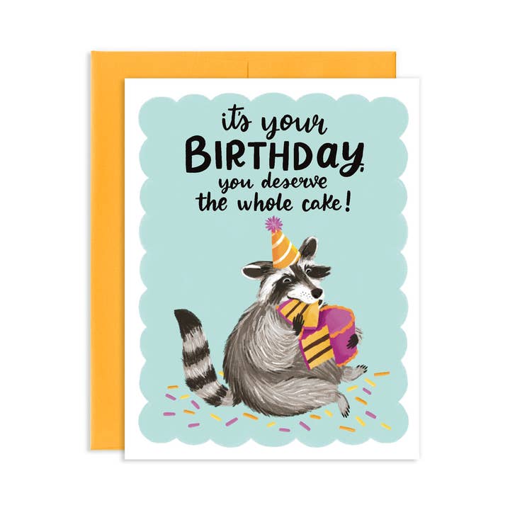 Tarjeta de felicitación de cumpleaños de Cake Raccoon para venta al por mayor de Grey Street Paper