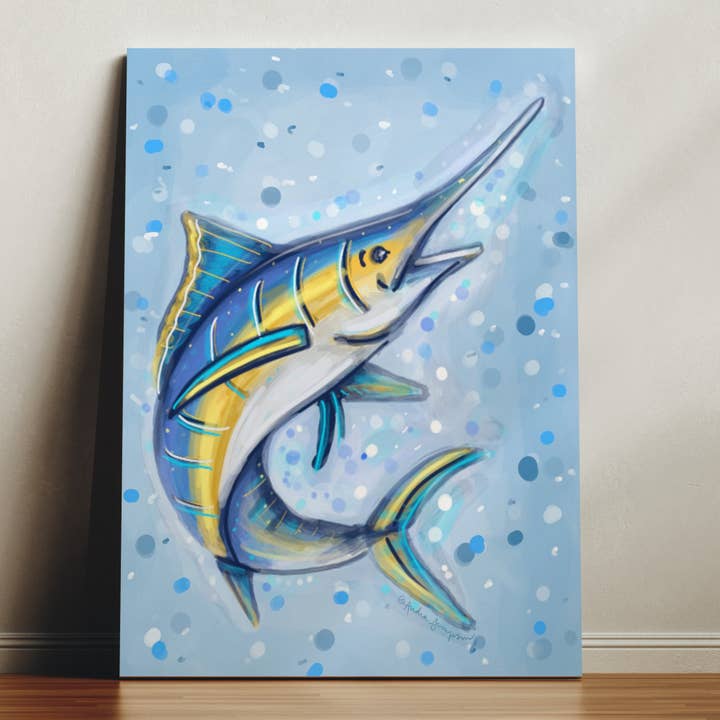 Impressão em Tela de Peixe Marlin - Pintura de Arte Náutica Costeira de Praia por atacado de Audra Style