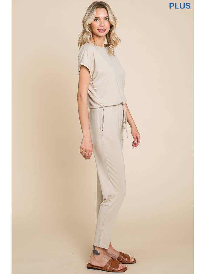 WARM BEIGE CAR1299X - BOAT NECK JUMPSUIT for wholesale on Faire