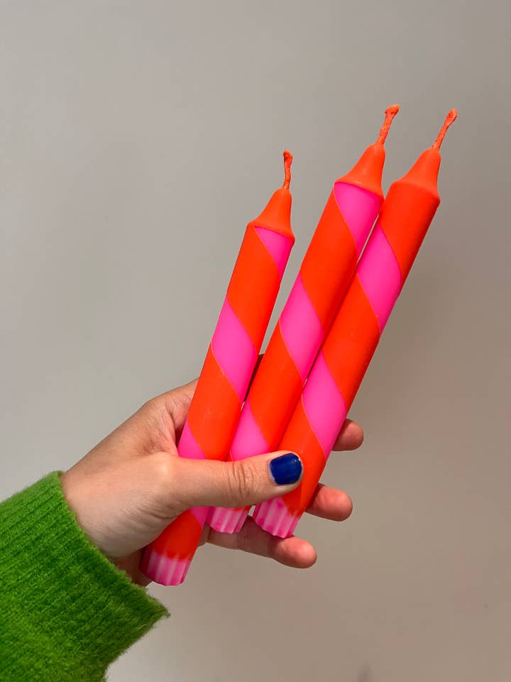 Neon Pink and Orange Halter Skelter candle for wholesale by True North Chandlers - Candles