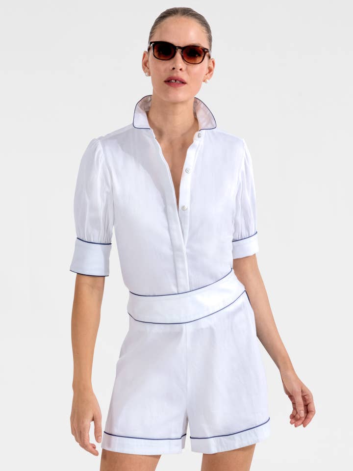 Gretchen Scott LLC - Wholesale Button Down Shirt - Women's - Pip Pip Piping Boyfriend shirt - Solid