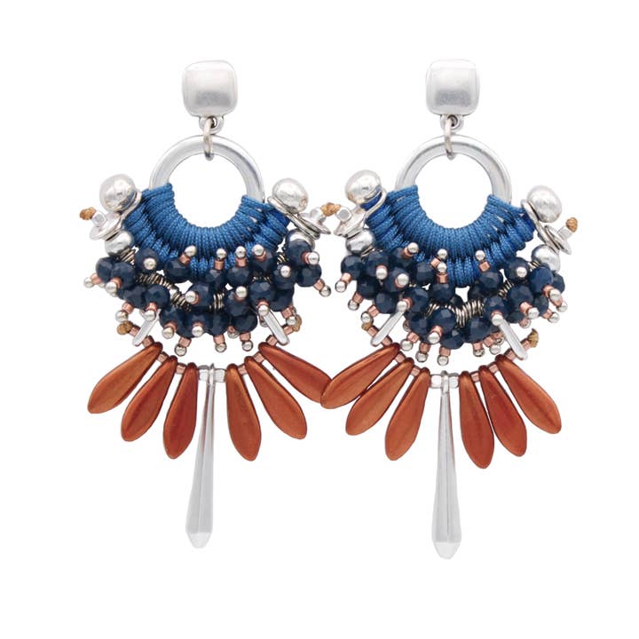 Pendientes COROMORO Mykonos estilo Frida Kahlo en azul y cobre para venta al por mayor de Araracuara