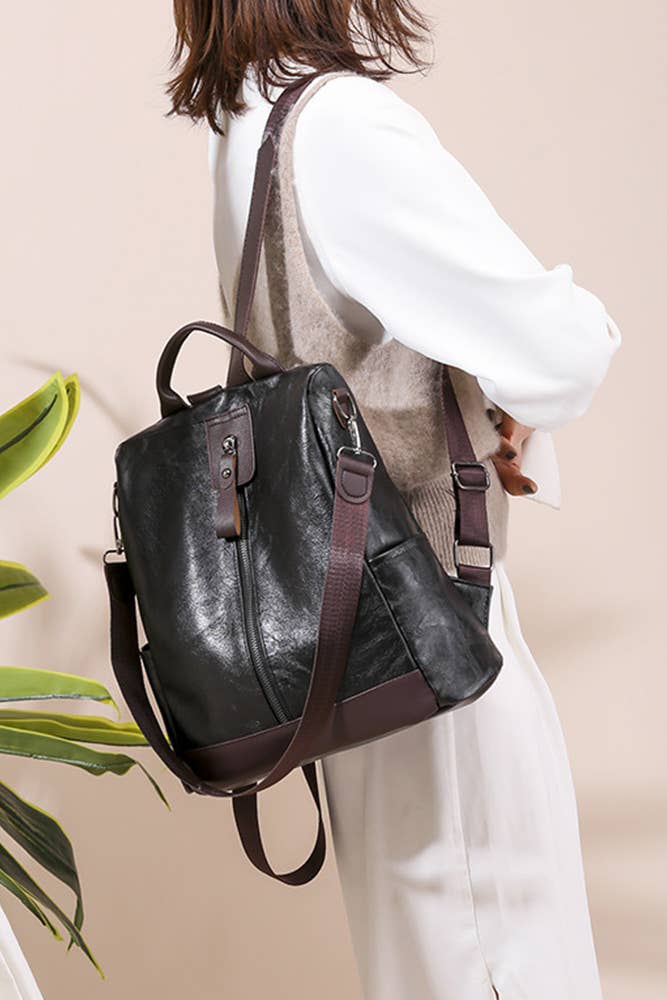 UNISHE – Mochila - Mulher por atacado – Mochila Lisa com Zíper PU MOQ 3pcs ZK1132