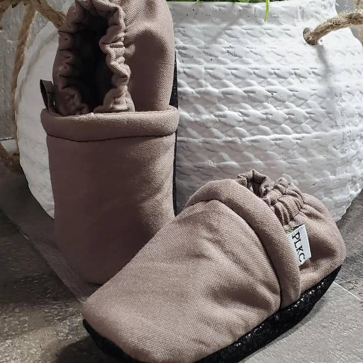 PLKC Greige Solid Moccasin for wholesale by Piper Lane Kids Co